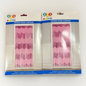 Pink Fringe Door Curtain 2 Pack Party Streamer Backdrop 3.25x6.5ft Scalloped